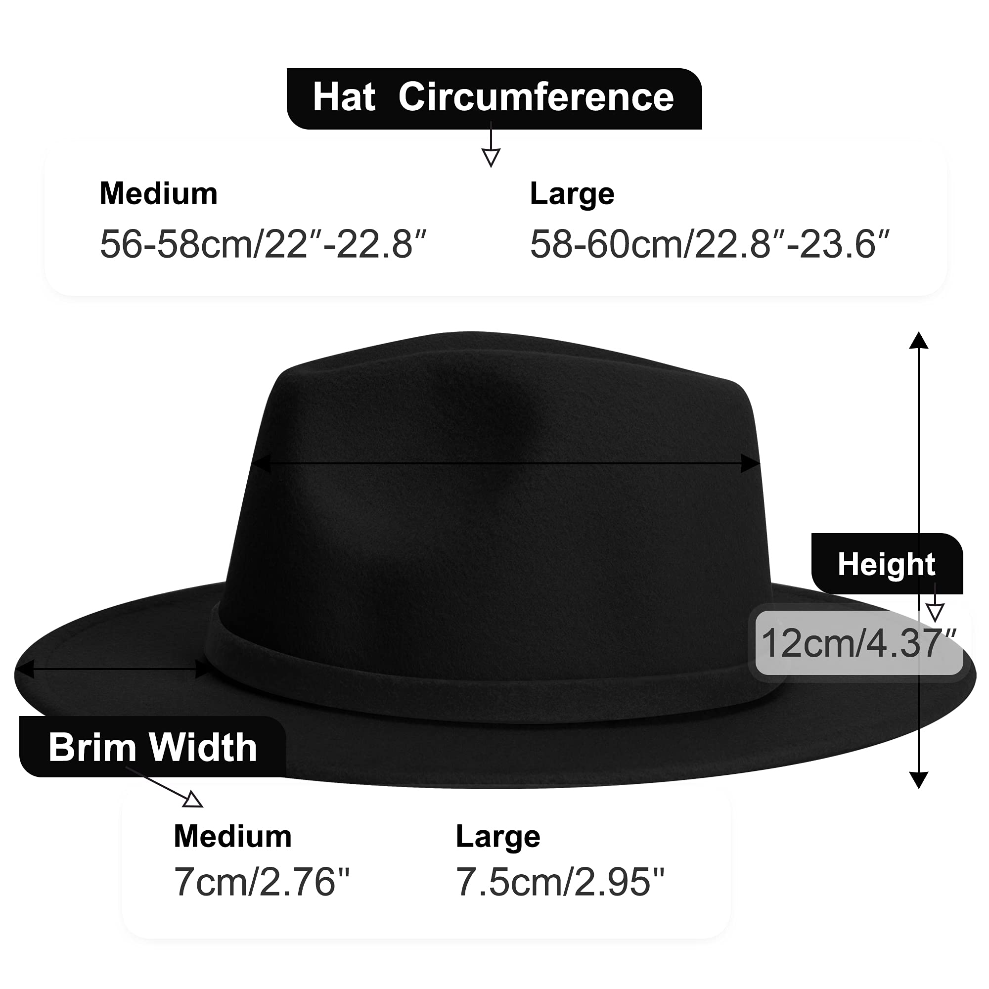 KUJUHA Women Men Wide Brim Fedora Hat