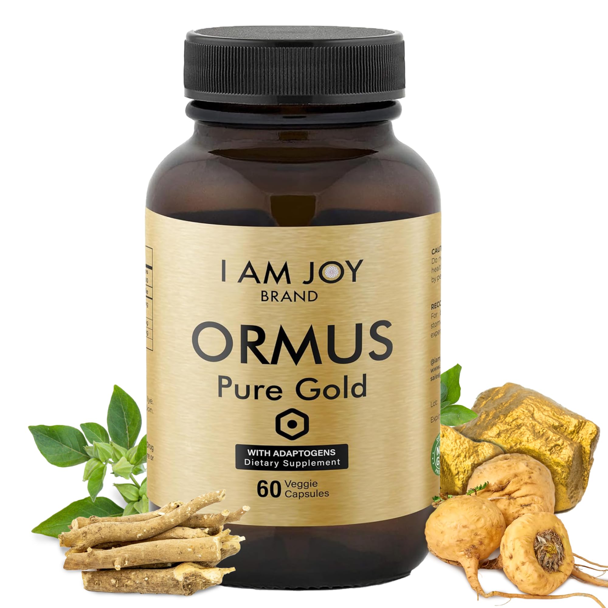 I Am Joy co. Ormus Gold Capsules Monoatomic Elements with Adaptogens Maca and Ashwaganda | May Help Balance Mood, Decalcify Pineal Gland, Repair DNA, Enhance Relaxation - 60 Vegan Capsules