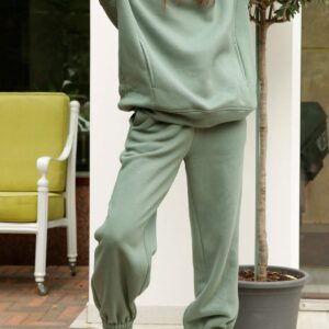 Linsery Sport Hoodie with Jogger Sweatpants Tracksuit Hooded 2 Piece Workout Set Sweatshirt Matching Jogging Suit Green L