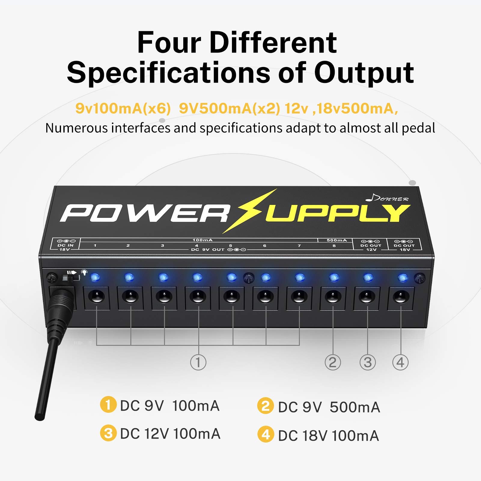 Donner Compressor Pedal and Guitar Power Supply 10 Isolated DC Output for 9V/12V/18V Effect Pedal