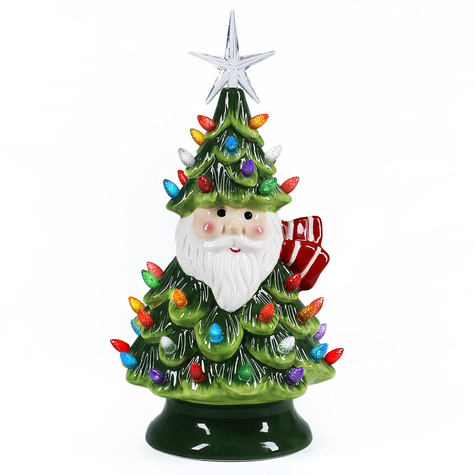 Sunnyglade 11" Ceramic Christmas Tree Tabletop Christmas Tree Lights with 50 Multicolored Lights and 1 Star Toppers for Table Top Desk Classic Series Christmas Decoration