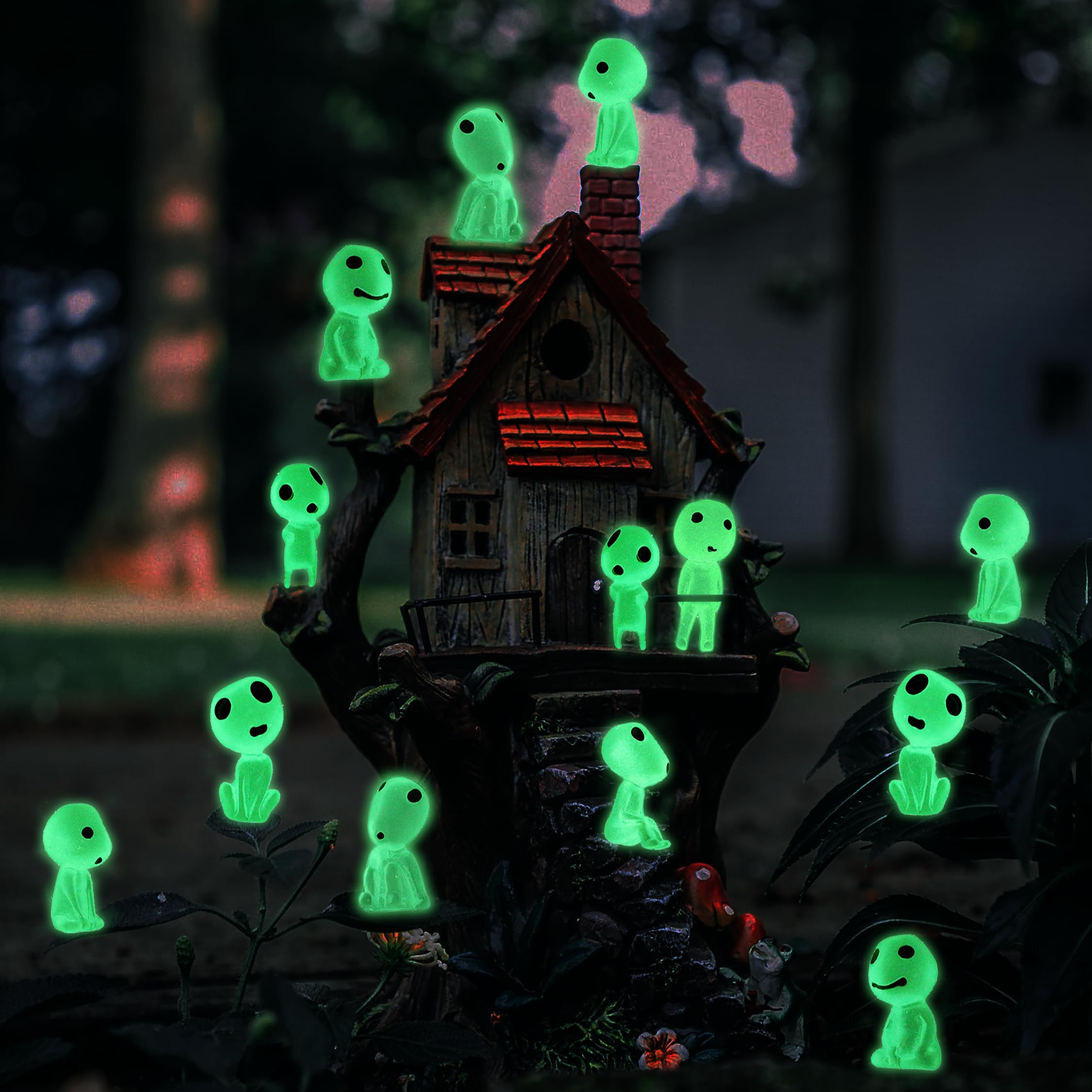 POPKER 20Pcs Fairy Garden Accessories Outdoor Miniature Decor Glow in The Dark Tree Elves Luminous Ghost for Micro Landscape Gnomes Decoration Patio Lawn Yard Pot Kit