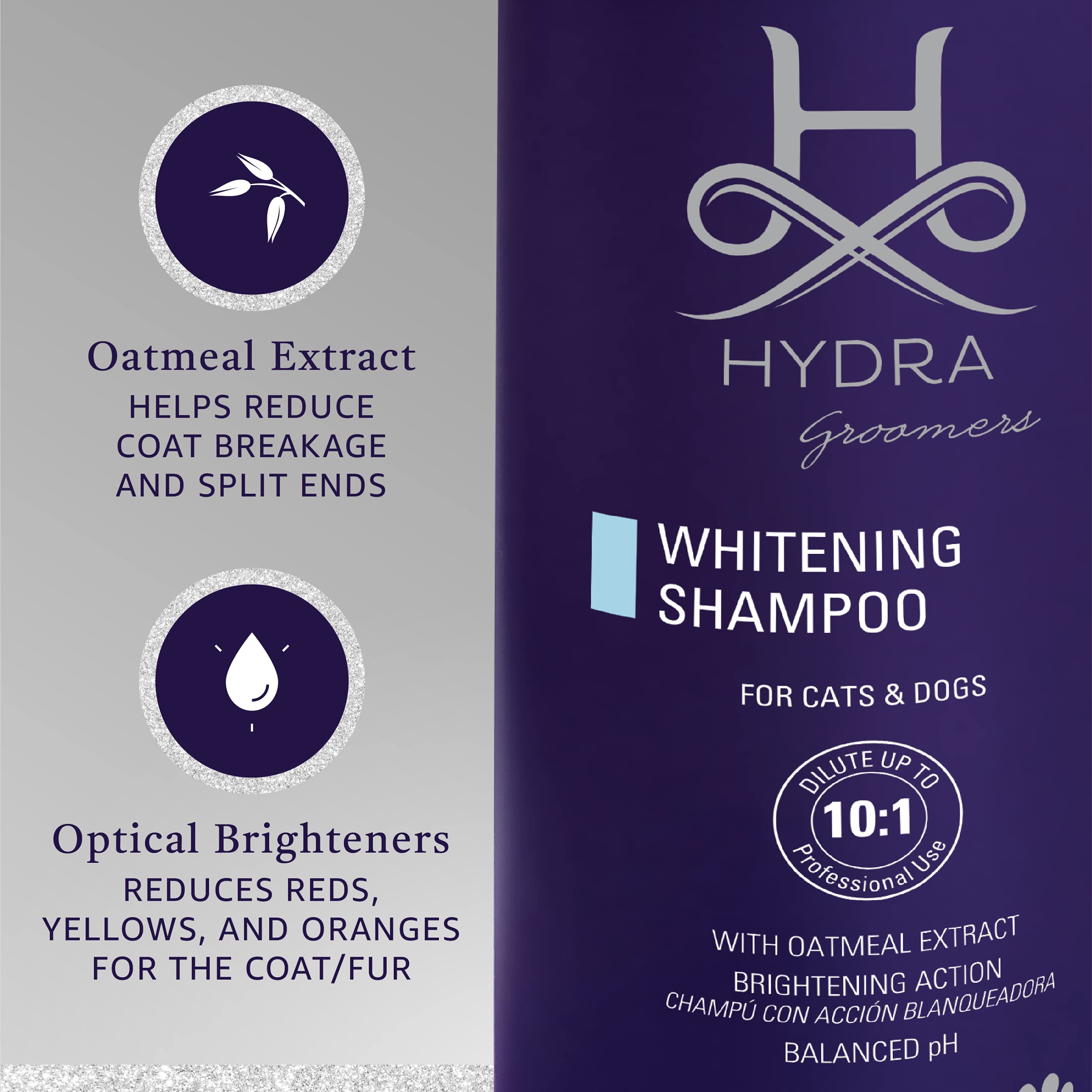 Hydra Professional Whitening Shampoo for Dogs and Cats, Pet Whitening Shampoo for Light-Colored Fur or Hair, Reduces Yellow Color and Stains