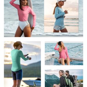 (Size:L) 2 Pack Womens Long Sleeve UV Sun Shirts UPF 50+ Workout Swim Rash Guard Tops