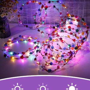 20 Pcs Halloween LED Flower Crowns Headbands - Light Up Headband for Women, Garlands Glowing Floral Wreath Crowns for Wedding Beach Party Birthday Cosplay