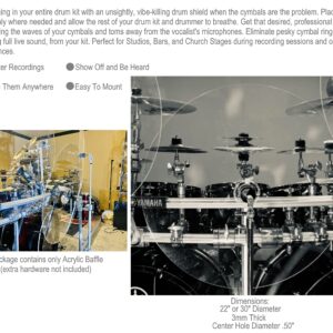 DistinctAndUnique 22 inch - 4 Pack Crystal Clear Acrylic Drum KIT Baffle - Muffles Live Recording Standard Mounting On All Cymbal Stand Performance Shields Sound Barrier