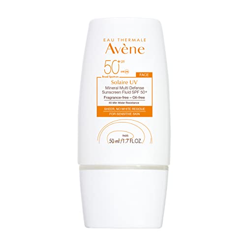 Eau Thermale Avène Solaire UV Mineral Multi-Defense Sunscreen Fluid SPF 50+ - Non-Whitening - Antioxidant & Blue Light Protection - 1.7 fl. oz.