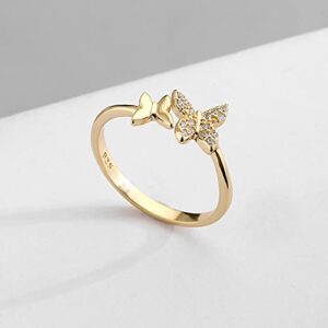 Buyless Fashion Womens Girls Butterfly Ring 14K Gold Plated Adjustable Open Ring Sterling Silver Wedding Band - RNGBTRSG