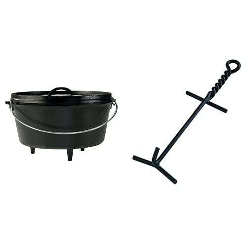 Lodge Seasoned Cast Iron Deep Camp Dutch Oven + Camp Dutch Oven Lid Lifter