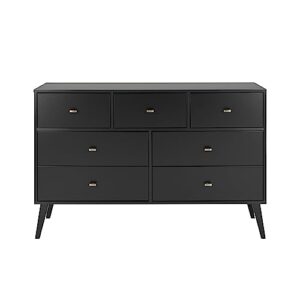 Prepac Milo Mid-Century Modern 7 Drawer Double Dresser for Bedroom, Wide Chest of Drawers, Contemporary Bedroom Furniture, 16" D x 52.5" W x 33.75" H, Black, BDBR-1407-1