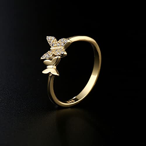 Buyless Fashion Womens Girls Butterfly Ring 14K Gold Plated Adjustable Open Ring Sterling Silver Wedding Band - RNGBTRSG