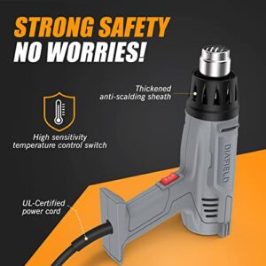 DIAFIELD 1850W Heat Gun 10 Variable Temperature Settings 112℉~1202℉（44℃- 650℃), Fast Heat Hot Air Gun, Durable & Overload Protection, with 4 Nozzels for Shrink Wrap, Vinyl, Crafts, Epoxy Resin(5.9FT)