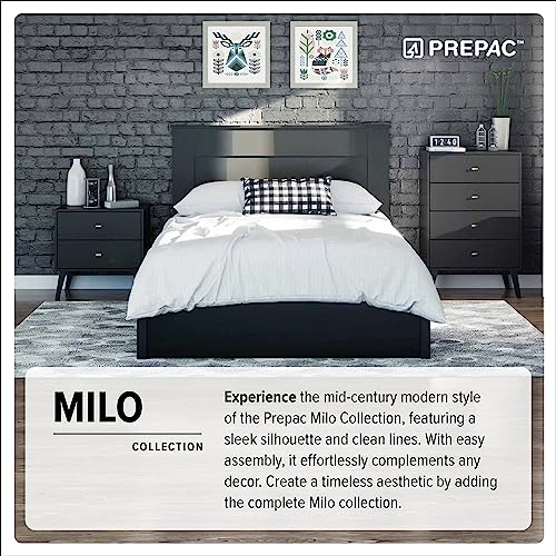 Prepac Milo Mid-Century Modern 7 Drawer Double Dresser for Bedroom, Wide Chest of Drawers, Contemporary Bedroom Furniture, 16" D x 52.5" W x 33.75" H, Black, BDBR-1407-1