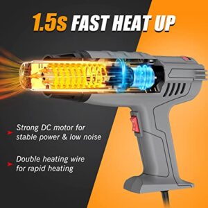 DIAFIELD 1850W Heat Gun 10 Variable Temperature Settings 112℉~1202℉（44℃- 650℃), Fast Heat Hot Air Gun, Durable & Overload Protection, with 4 Nozzels for Shrink Wrap, Vinyl, Crafts, Epoxy Resin(5.9FT)