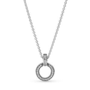 Pandora Double Circle Pendant & Necklace - Elegant Women's Jewelry - Great Gift for Her - Sterling Silver & Cubic Zirconia - 17.7"