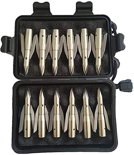 UUPA Archery Hunting Fish Broadheads 12Pcs 288 Grain Bow Fishing Arrowheads Stainless Steel Tip Point 2 Expandable Blade Arrowheads with Plastic Box Arrow Tips