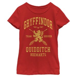 harry potter gryffindor quidditch seeker girl's solid crew tee, red, x-small