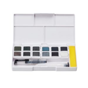 Derwent Tinted Charcoal Paint Pan Set, 12 Paints, Professional Quality, Water Soluble, Blendable, Portable, Includes Palettes, Mini Waterbrush & Cleaning Sponge (2305872) 1 Count (Pack of 1)