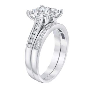 1 3/4 Ct Diamond Princess Cut Framed Engagement Wedding Ring Set 10k White Gold - Size 8