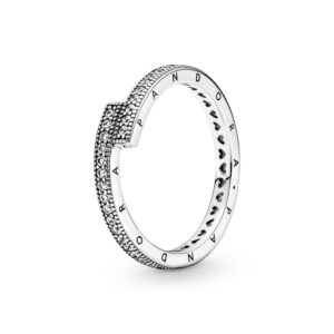 Pandora Sparkling Overlapping Ring - Chic Statement Ring - Layering or Stackable Ring for Women - Gift for Her - Sterling Silver with Clear Cubic Zirconia - Size 7, No Gift Box