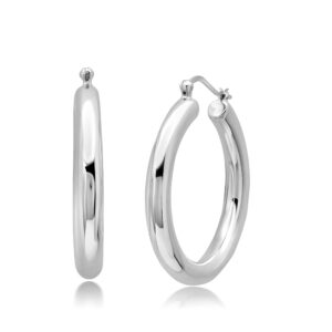 max + stone 925 sterling silver hoop earrings for women | 1.5 inch lightweight chunky hypoallergenic round thick