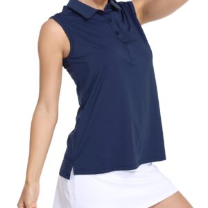 MIER Women's Sleeveless Golf Polo Shirts 4-Button Tennis Athletic Tank Tops with Collar Sun Protection Quick Dry, UPF 50+, Navy, S