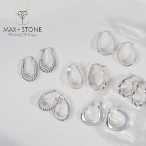 MAX + STONE Sterling Silver Hoop Earrings for Women | Lightweight Silver Chunky Hoop Earrings | Oxidized Filigree Hoop | 925 Sterling Silver Earrings for Women | Round Thick Hoop Earrings for Women