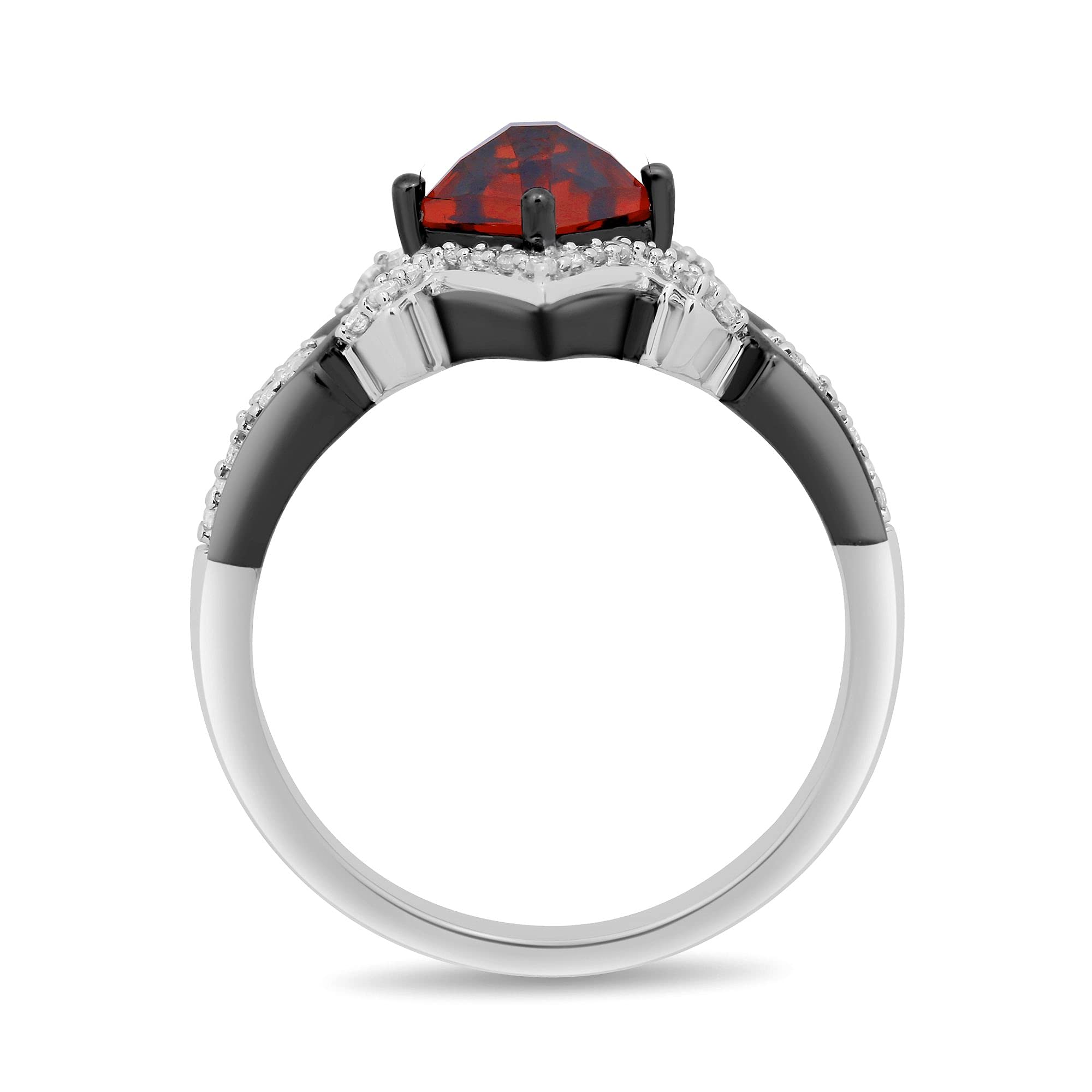 Jewelili Enchanted Disney Fine Jewelry The de Vil is in the Details Sterling Silver and Black Rhodium 1/5 cttw Diamond and Garnet Disney Cruella Live Action Ring, Size 7