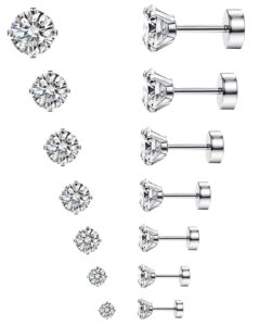 mjust 7 pairs 20g stainless steel stud earrings tiny stud earrings barbell earring flatback cartilage earrings set for women men 2mm-8mm (silver)