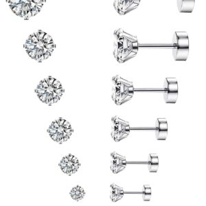 MJust 7 Pairs 20G Stainless Steel Stud Earrings Tiny Stud Earrings Barbell Earring Flatback Cartilage Earrings Set For Women Men 2MM-8MM (Silver)