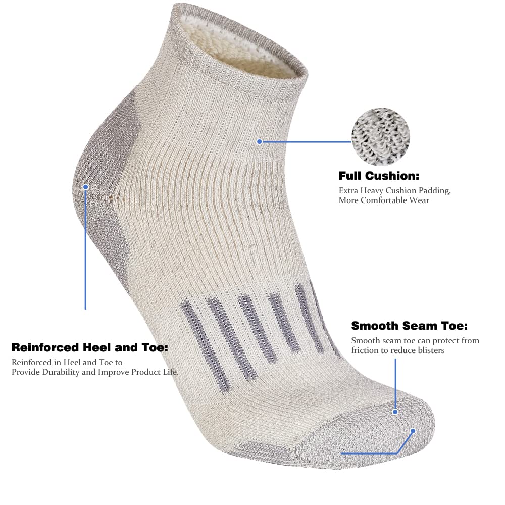 EnerWear 4P Pack Men's Merino Wool Cushion Trail Low Cut Socks(10-13,Grey