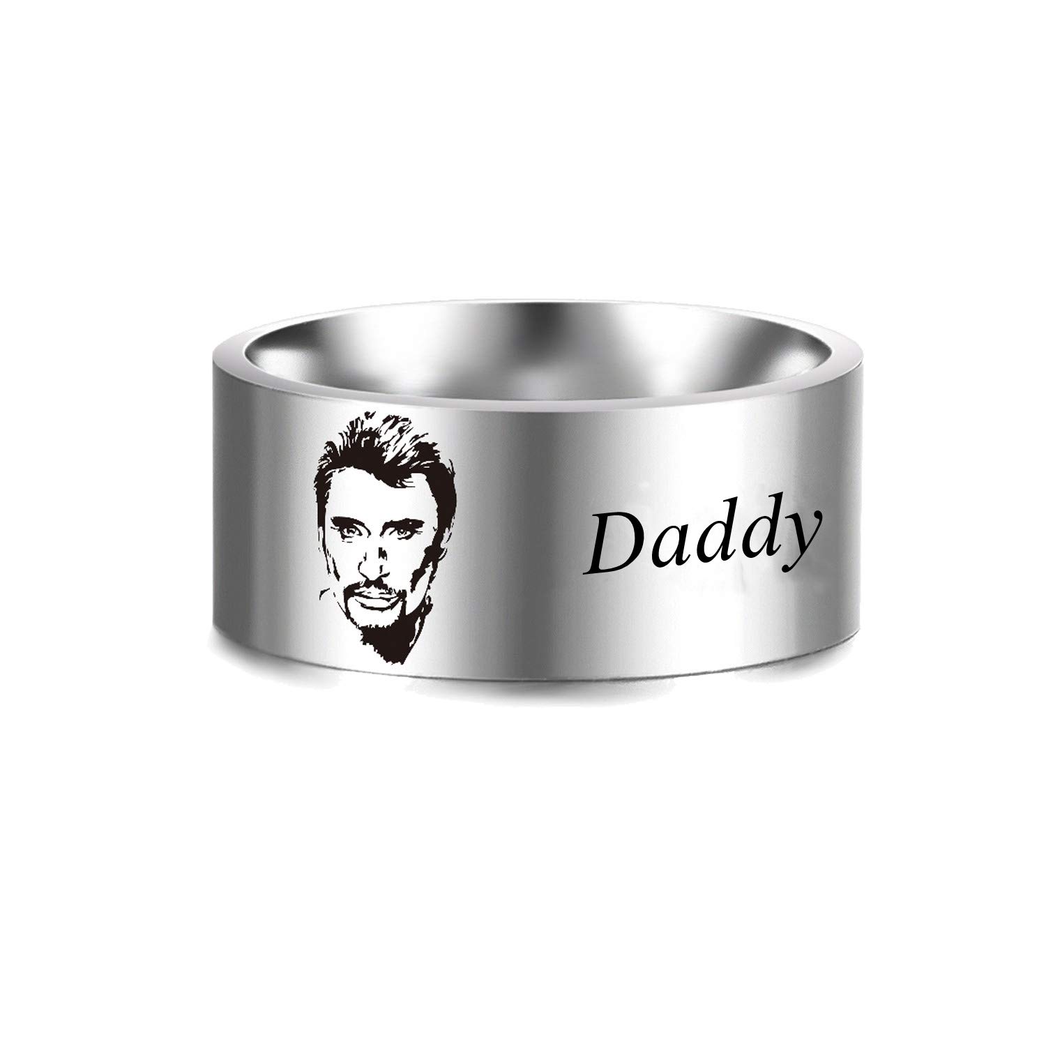 LONAGO Personalized Photo Band Ring 925 Sterling Silver Engraved Pet Cat Dog Pictures Name Word Symbol Band Ring for Men Women, Father Days Gift