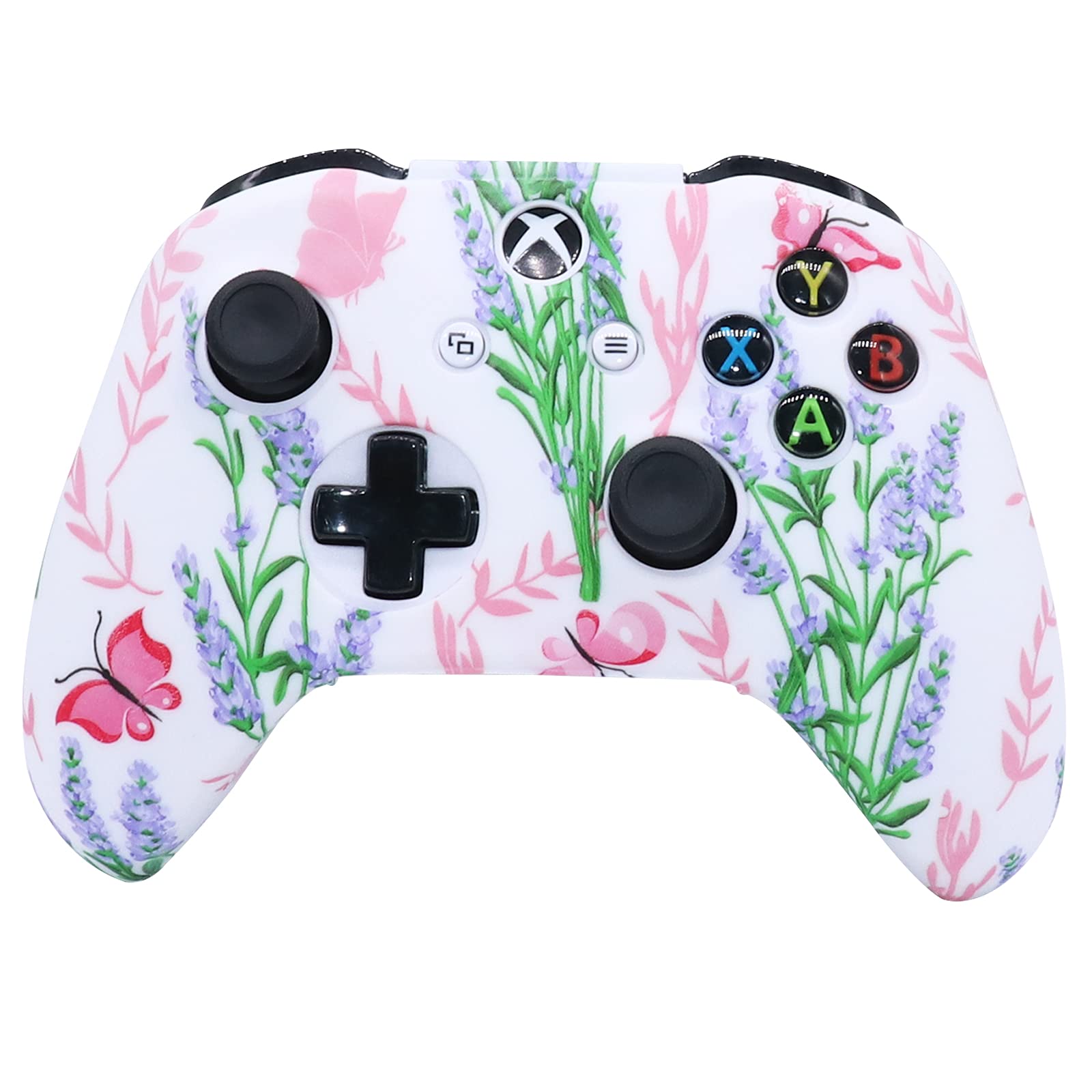 RALAN Pink Controller Skins for Xbox One, Silicone Controller Cover Skin Protector Compatible for Xbox Ones Controller (Pink Pro Thumb Grip x 2,Cat + Skull Cap &Cover Grip x 2) Blue Butterfly Pink