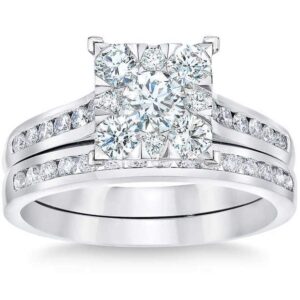 1 3/4 Ct Diamond Princess Cut Framed Engagement Wedding Ring Set 10k White Gold - Size 8