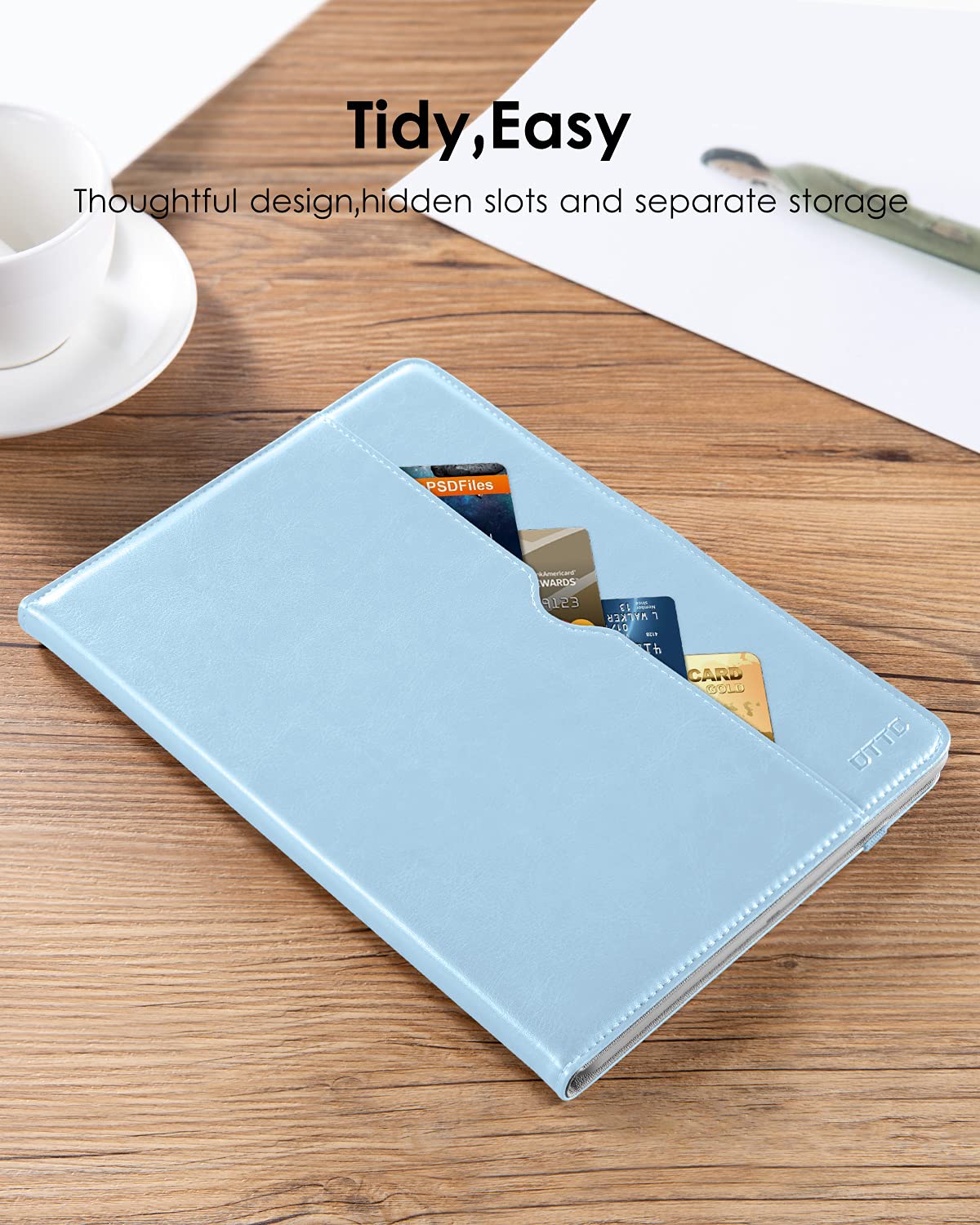 DTTO for iPad 9.7 Inch 5th/6th Generation 2018/2017 Case with Apple Pencil Holder, Premium Leather Folio Stand Cover Case for Apple iPad 9.7 inch, Also Fit iPad Pro 9.7/Air 2/Air - Ice Blue