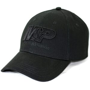 m&p by smith and wesson mens hat classic black embroidered logo baseball cap officially licensed, black/black