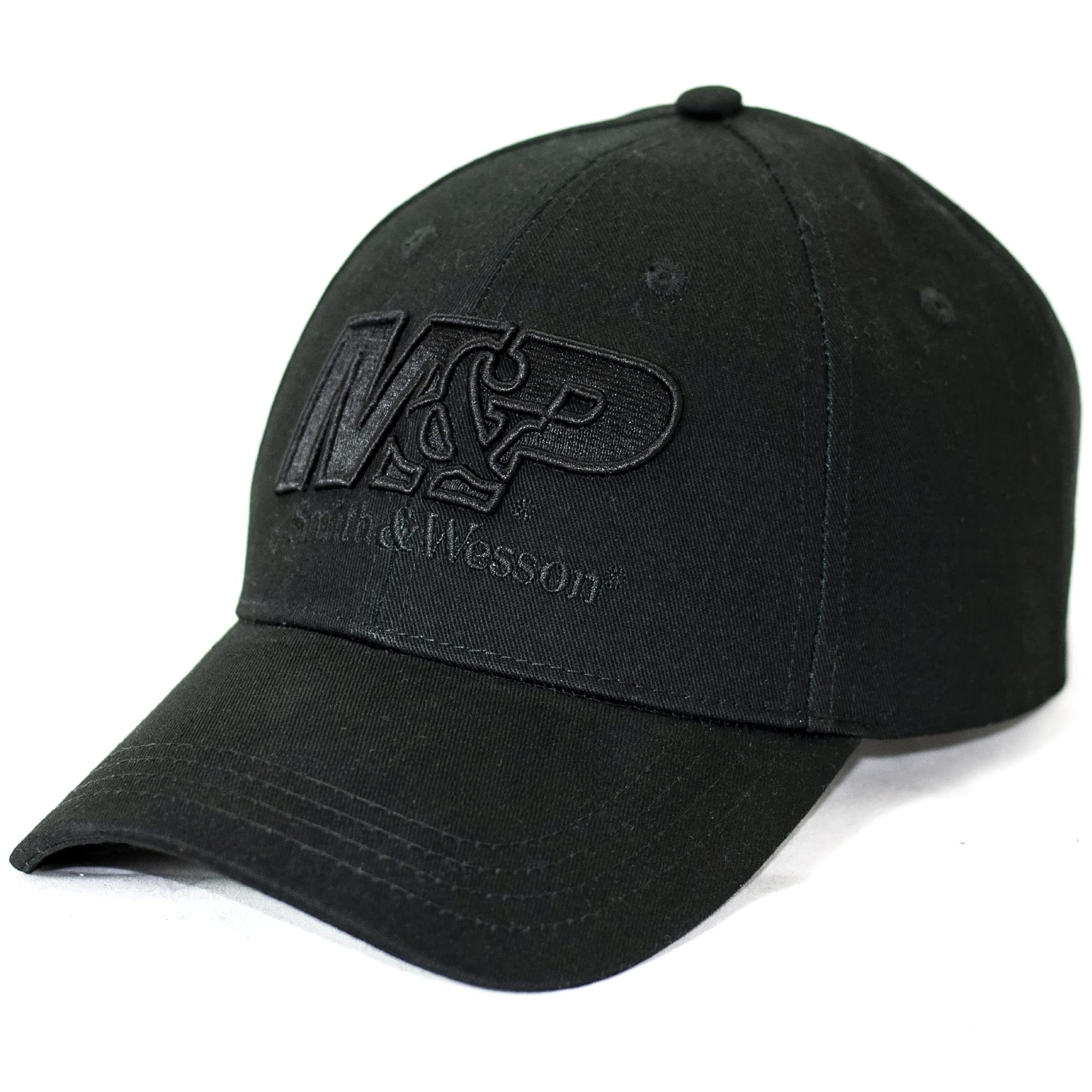 M&P by Smith and Wesson Mens Hat Classic Black Embroidered Logo Baseball Cap Officially Licensed, Black/Black