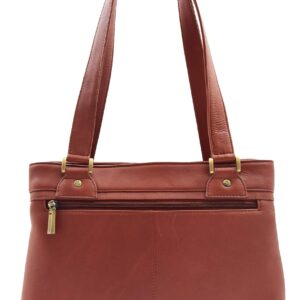 A1 FASHION GOODS Womens Leather Shoulder Bag Multi Zip Pockets Casual Handbag Polly (Brown)