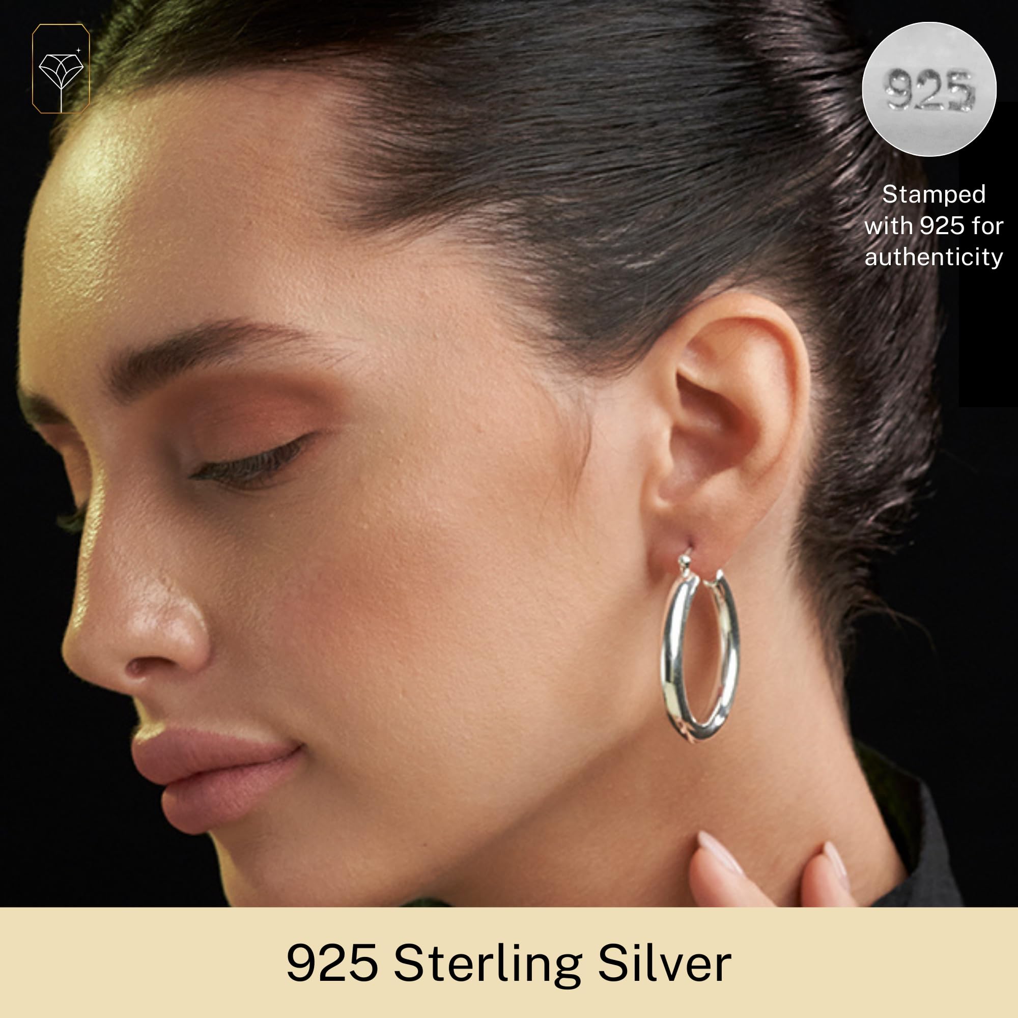 MAX + STONE 925 Sterling Silver Hoop Earrings for Women | 1.5 Inch Lightweight Chunky Hypoallergenic Round Thick