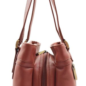 A1 FASHION GOODS Womens Leather Shoulder Bag Multi Zip Pockets Casual Handbag Polly (Brown)