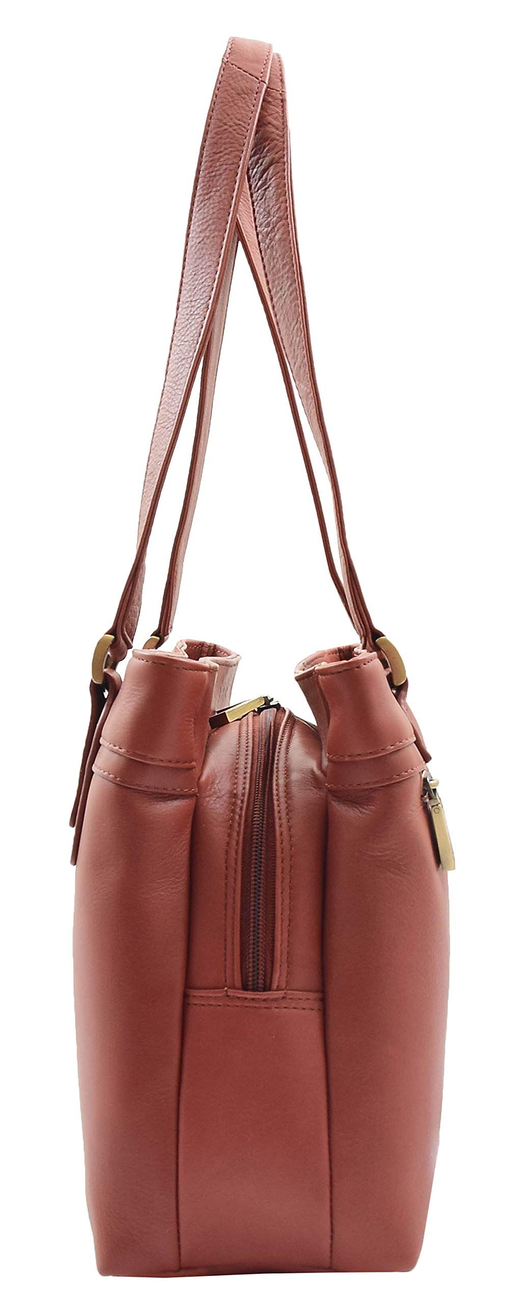 A1 FASHION GOODS Womens Leather Shoulder Bag Multi Zip Pockets Casual Handbag Polly (Brown)