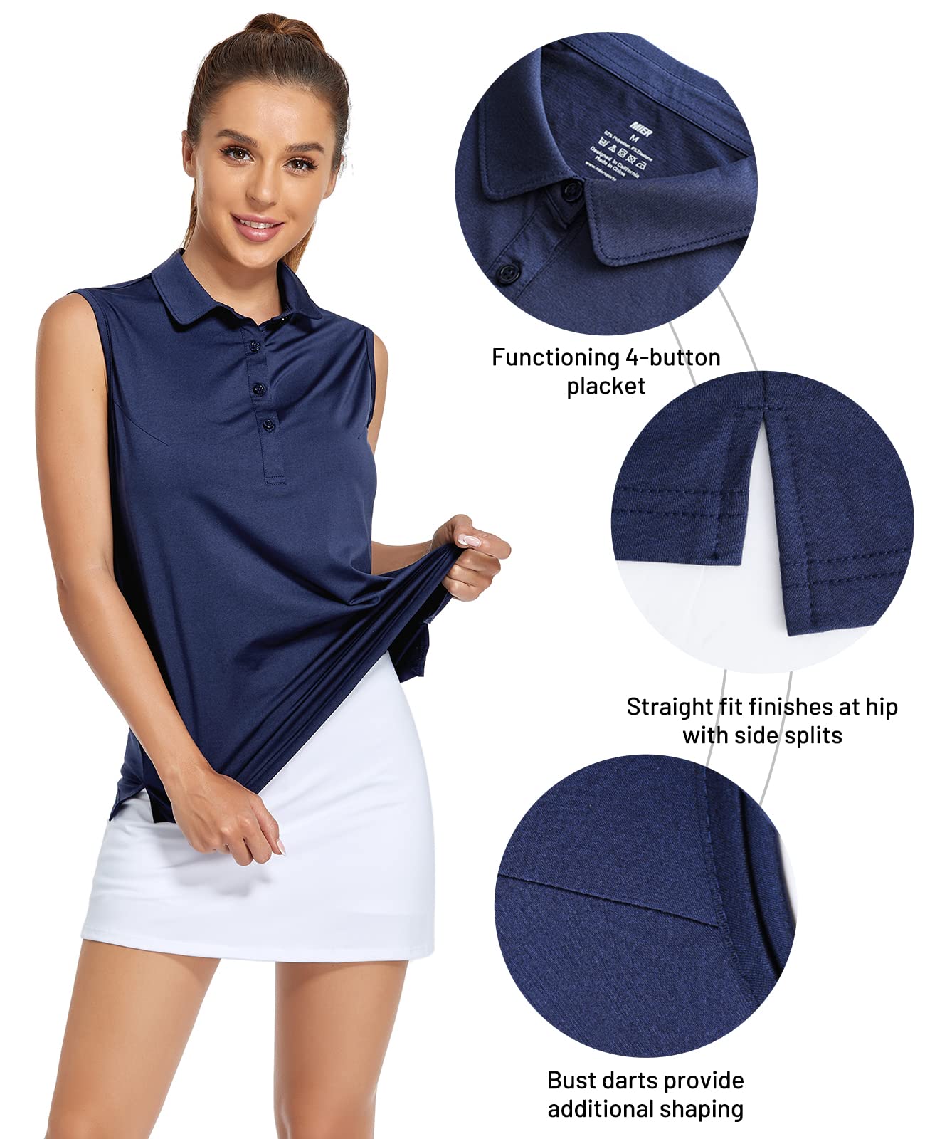 MIER Women's Sleeveless Golf Polo Shirts 4-Button Tennis Athletic Tank Tops with Collar Sun Protection Quick Dry, UPF 50+, Navy, S