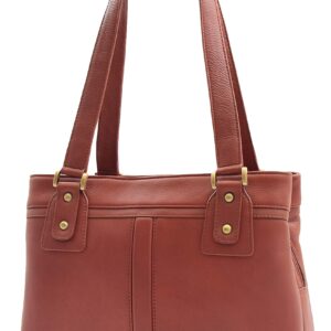 A1 FASHION GOODS Womens Leather Shoulder Bag Multi Zip Pockets Casual Handbag Polly (Brown)