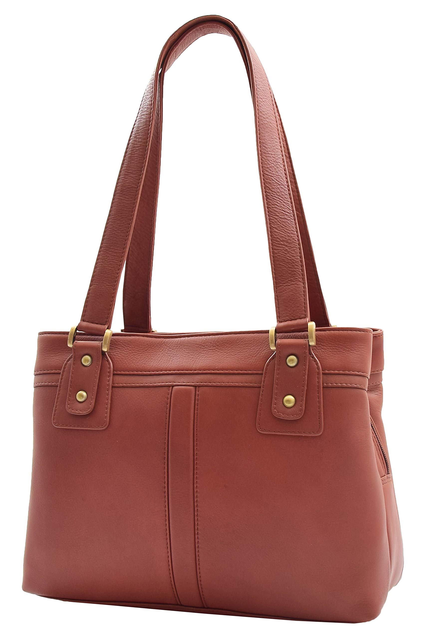 A1 FASHION GOODS Womens Leather Shoulder Bag Multi Zip Pockets Casual Handbag Polly (Brown)