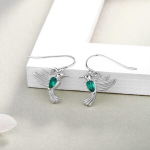 WOUOVO S925 Hummingbird Drop-Dangle Earrings - Waterdrop Flower Bird Eearring with Green Spinel Crystal Stone Mothers day Gifts for Mom and daughter (Green CZ hummingbird)