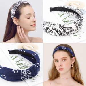 TOBATOBA 8 Pack Vintage Boho Paisley Bandanas for Women - Wide Knotted Turban Headbands with Elastic Top Knot, No Slip (4set black red blue white)