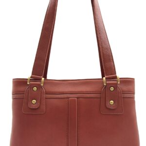 A1 FASHION GOODS Womens Leather Shoulder Bag Multi Zip Pockets Casual Handbag Polly (Brown)