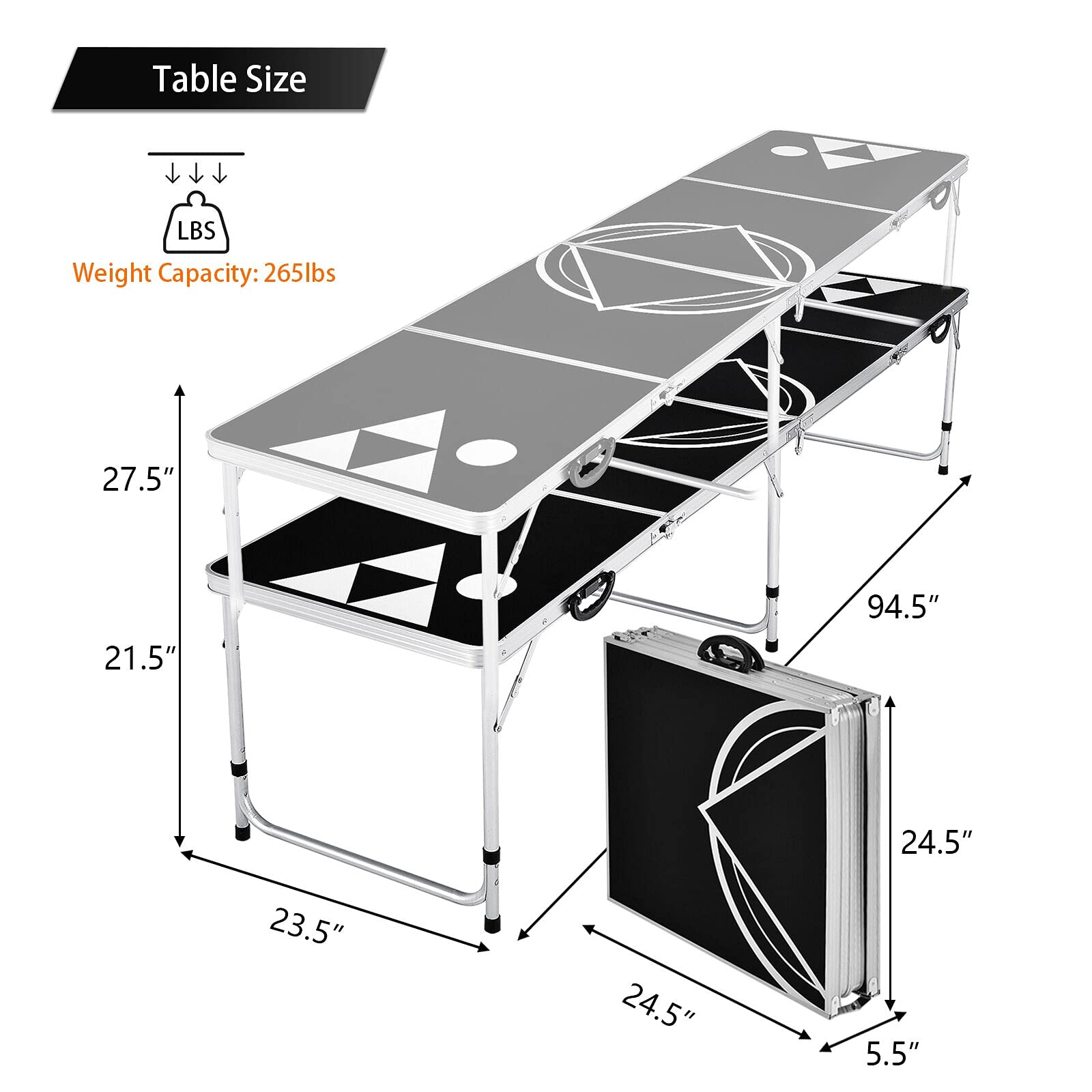 Goplus 8 Ft Portable Beer Pong Table, Foldable Party Pong Tailgate Table W/ 2-Level Adjustable Height & Carrying Handles, Party Drinking Game Table for Outdoor & Indoor