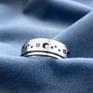 Zed ShadoWw Tuning Rotating Stars Sun Moon Stainless steel Ring Playability Boho Bands Jewelry size11