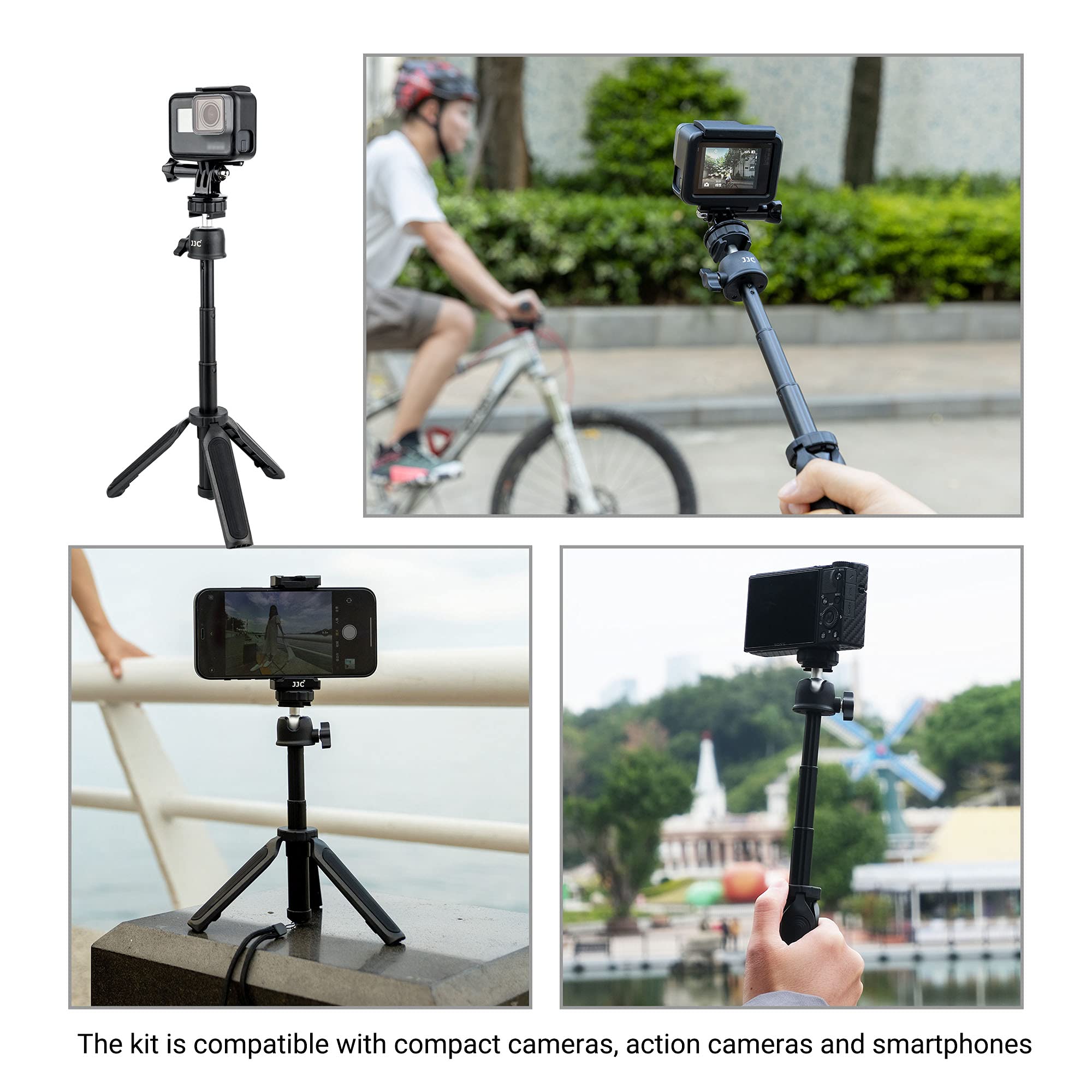 Extendable Camera Mini Tripod, 3 Sections 360°Pan and 90°Tilt Selfie Stick Tripod for Canon G7X Mark III Sony ZV-1 RX100 VII Action Camera Gopro Hero 9/8/7/6 Black DJI Osmo Action